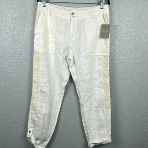 NWT Hei Hei Anthropologie Marlena Linen Pants Sz 29 Crochet Lace Ivory Crop